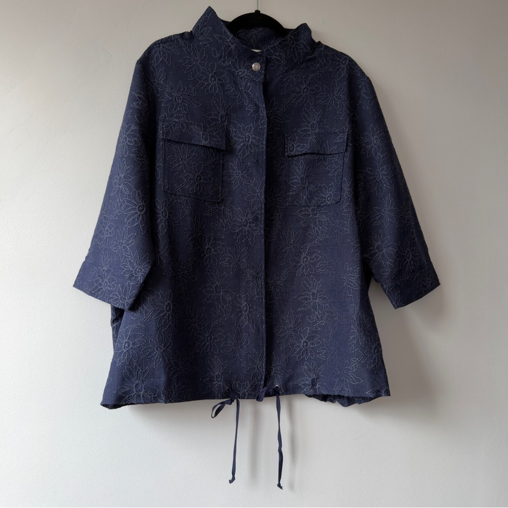 CJ Banks Navy Floral-Embossed Utility Jacket